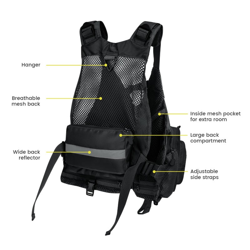Gonex Fly Fishing Vest for Men Women, Comfortable Adjustable Fishing Vest with Multi-Pockets Reflective Stripes, Black - Image 4